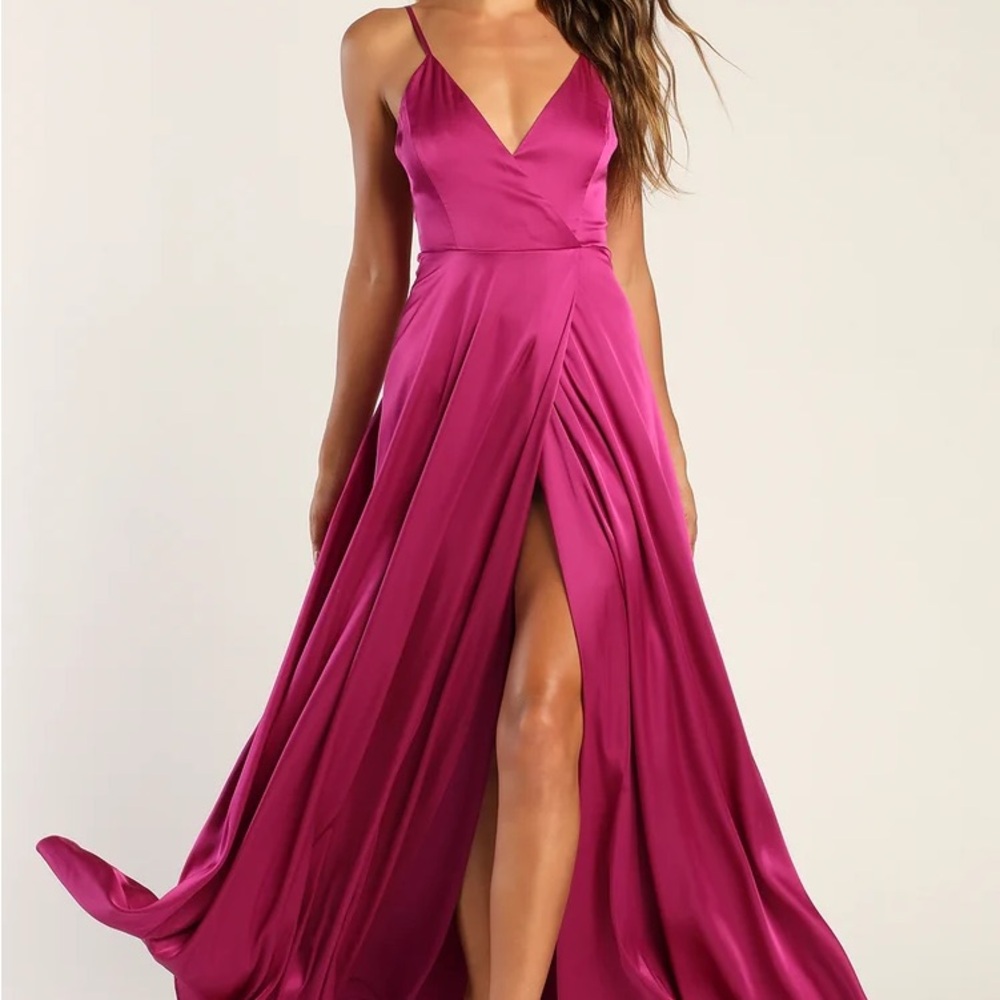 Lulus Ode To Love Magenta Satin Maxi Dress